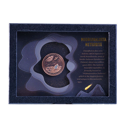 Rechteckige Meteoriten-Display-Box Münze Inlay Leder Glas-Box für Sammler