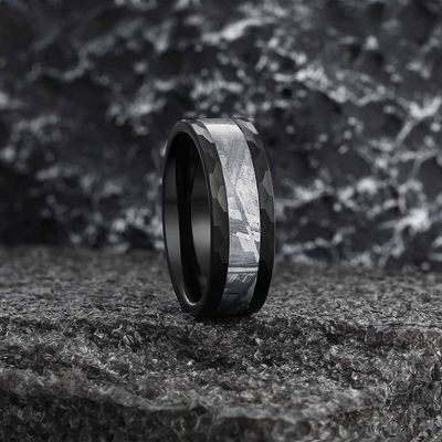 Wolfram Meteorit Ring Männer Hochzeitsband Einzigartiges Statement Ring handgefertigter Schmuck