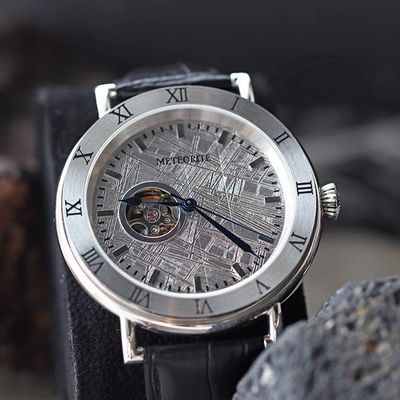 Zeitlose außerirdische Meteoriten Uhr 45 mm automatische Lederuhr