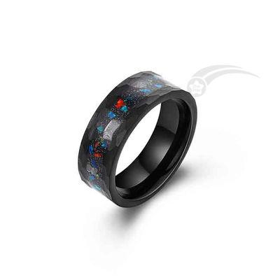 8 MM Opal und Meteorit Ring Hochzeitsring Hammered Edge Wolfram