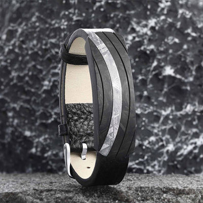 Kohlenstofffaser Meteoriten verstellbares Lederarmband für Männer Länge 16-19 cm