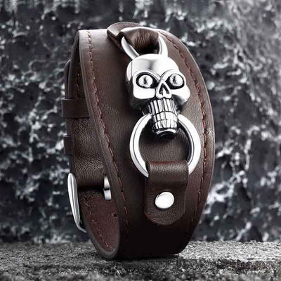 Meteorite Echtleder Armband aus Edelstahl, verstellbare Größe Länge 19-22cm