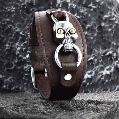Meteorite Echtleder Armband aus Edelstahl, verstellbare Größe Länge 19-22cm