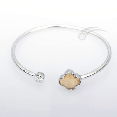 Weibliche Kleeblatt-Form von Echtem Meteorit Armband 925 Sterling Silber Armbänder