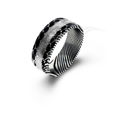 Damaskus Stahl und Meteorit Ring mit einzigartigen Mustern für moderne Hochzeiten