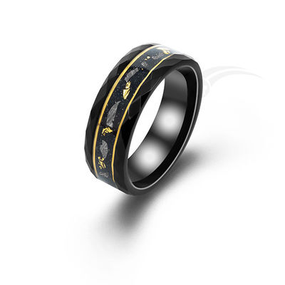 Galaxieschnitzen Tungsten Meteorit Ring mit Goldblatt Inlay Band Ring