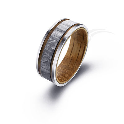 4mm Breite Meteorit und Whisky Fass Ring Holz Inlay Meteorit Ring