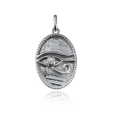 Ausgezeichneter Eisenmeteorit 925 Sterling Silber Auge von Horus Anhänger