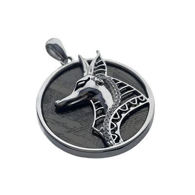 925 Sterling Silber Eisen Anubis Meteorit Anhänger Schmuck Männer Exklusivstil