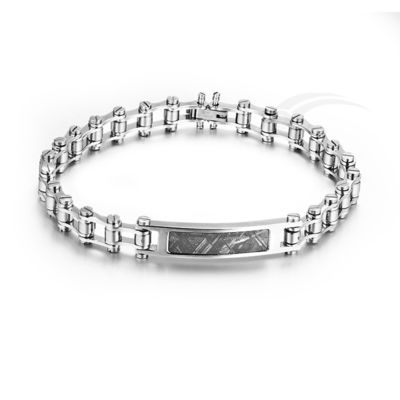Fahrradkette Meteorit Edelstahl Armband mit Rechteck Meteorit
